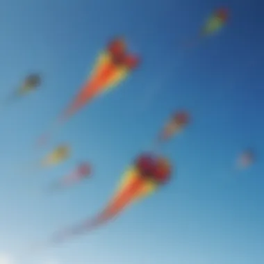 Vibrant kites soaring in a clear blue sky showcasing various designs.