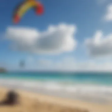 Scenic view of the beach with kitesurfing equipment