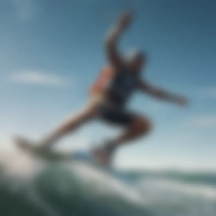 Close-up of a kitesurfer soaring above the waves