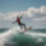 Kite surfer performing a jump over the waves