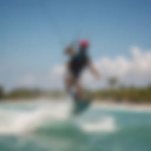 Vibrant Miami beach with kiteboarders in action