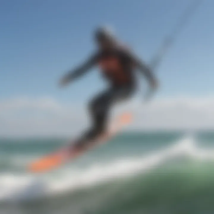 Kiteboarder riding the waves near Montauk, with the airport in the background.