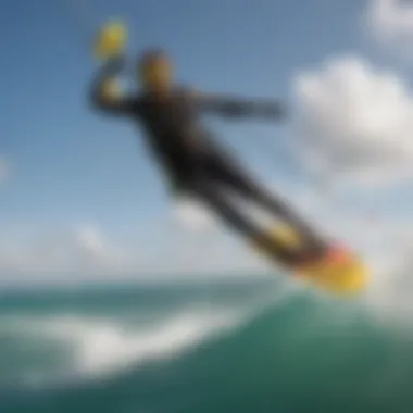 Action shot of kiteboarding using Naish Hover on the waves