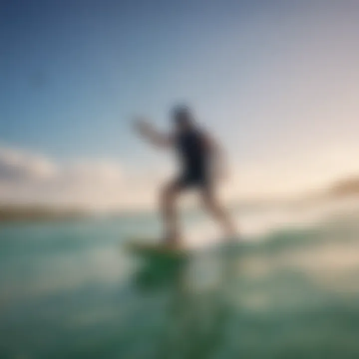 A beginner enjoying kiteboarding lessons on the beach