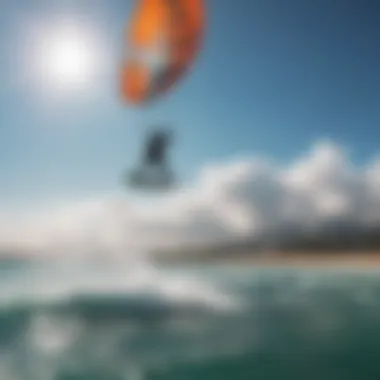 Dynamic kiteboarding jump showcasing aerial maneuvering