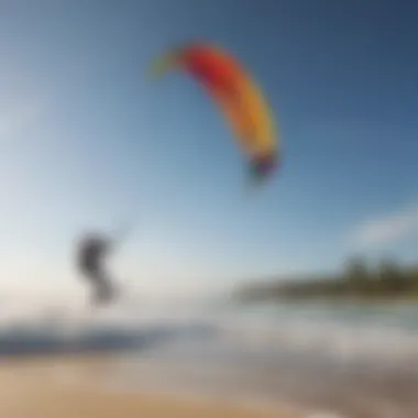 A scenic beach setup for kiteboarding with Mac kites.