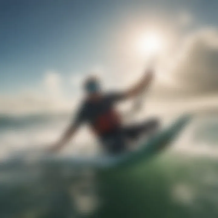 Kitesurfer navigating through waves with sunglasses