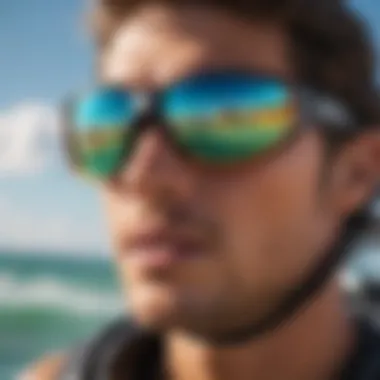 Close-up of sunglasses designed for water sports