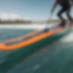 Detailed view of a hydro foiling board showcasing its unique design features