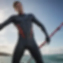 A vibrant wetsuit hanging to dry after being cleaned with wetsuit shampoo