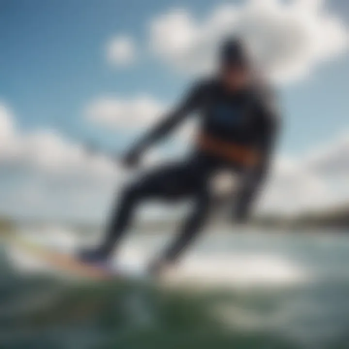 Kiteboarder utilizing a Mystic harness during an adventurous ride on the water