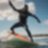 A kiteboarder showcasing a high-performance wetsuit in action on the water