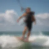 Kite surfer wearing an impact vest while riding the waves