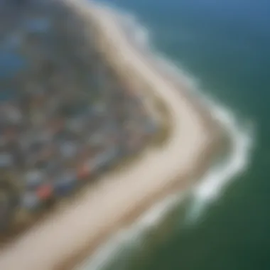 An aerial view of Jax beach showcasing tidal patterns and wind directions.