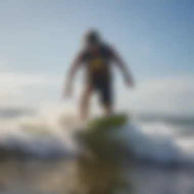 A kiteboarder skillfully navigating the waves during a low tide.