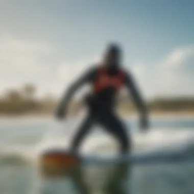 Kiteboarder in action wearing a wetsuit in dynamic water conditions