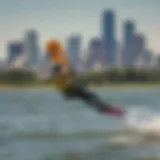 A vibrant kite soaring against the Dallas skyline