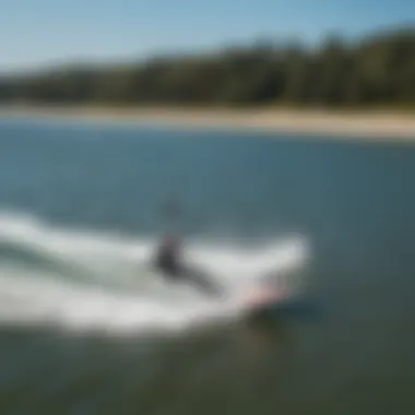 Aerial view of kiteboarders in action on the tidal waters of Beverly, Massachusetts