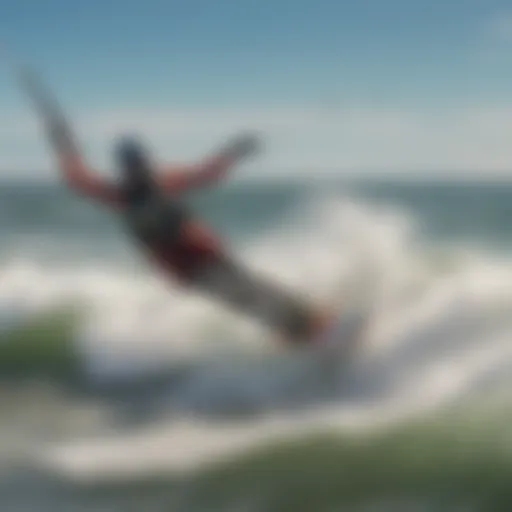 Aerial view of kiteboarders gliding over the waves at St. Simons Island