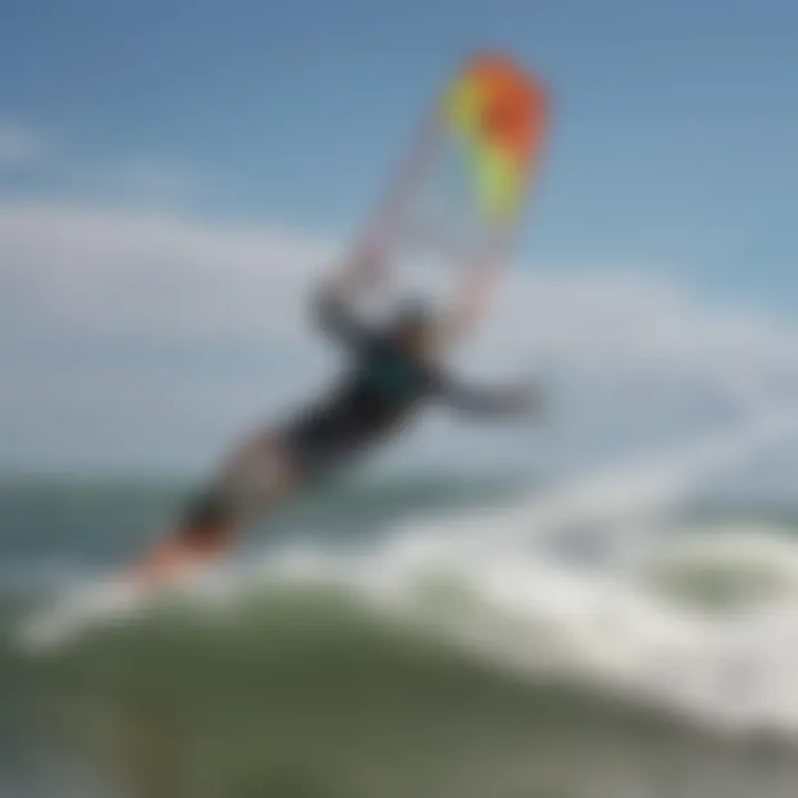 Kiteboarder riding in optimal wind conditions along New Jersey coastline