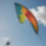 A close-up of a used kiteboarding kite showcasing its fabric and stitching quality.