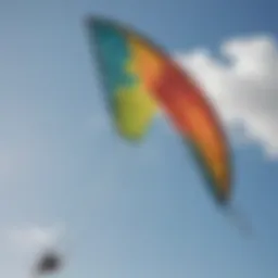 A close-up of a used kiteboarding kite showcasing its fabric and stitching quality.