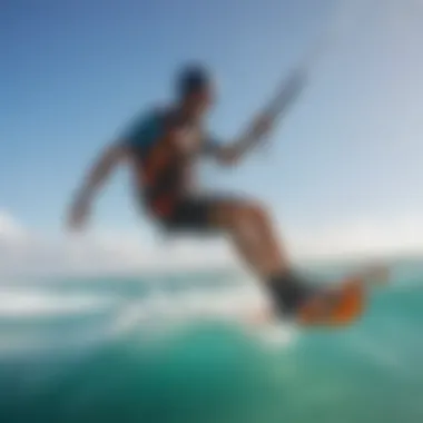 Kiteboarding Adventure in December Winds A kiteboarder gliding through the waves, showcasing ideal December wind conditions