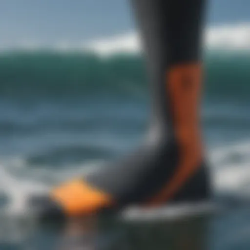 Close-up of wetsuit socks showcasing texture and material